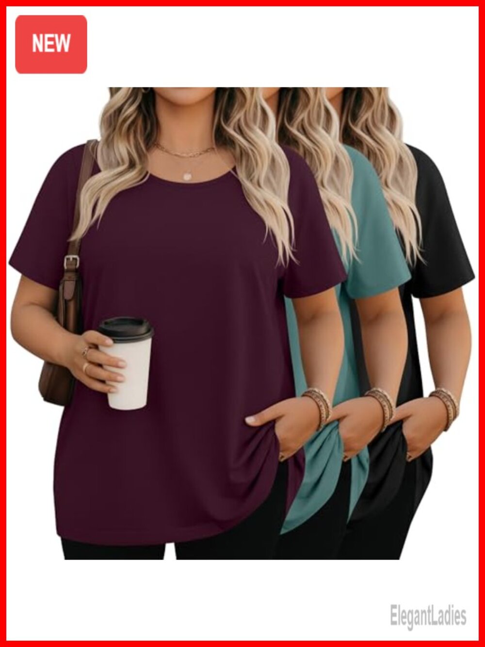 Plus Size Short Sleeve T-Shirts 3 Pack Crew Neck Loose Fit